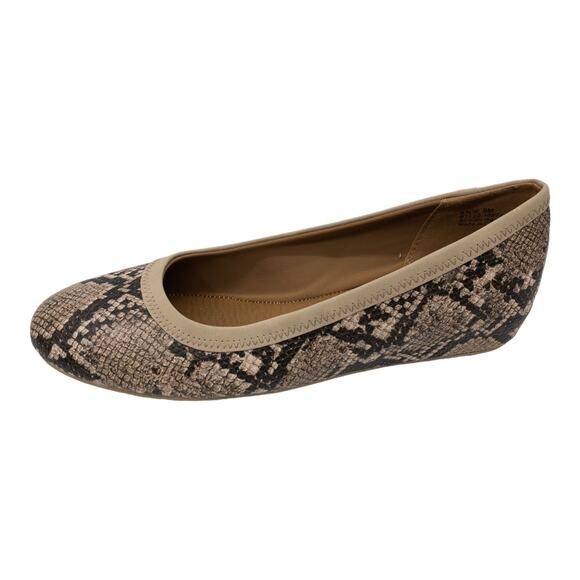 BareTraps Kadie Animal Print Round Toe Loafers Ballet Flats 8 Women's Tan Snake - Picture 1 of 12